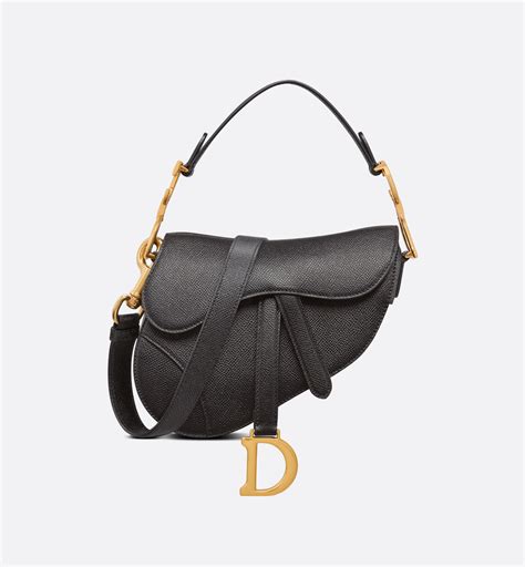 Saddle Bag with Strap Black Grained Calfskin .